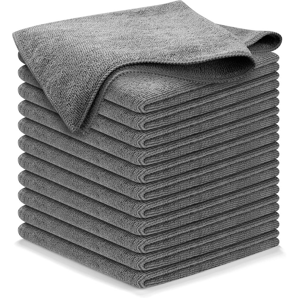 12-Pack Gray Microfiber Cleaning Cloths Ultra Soft Lint Free Multipurpose Towels